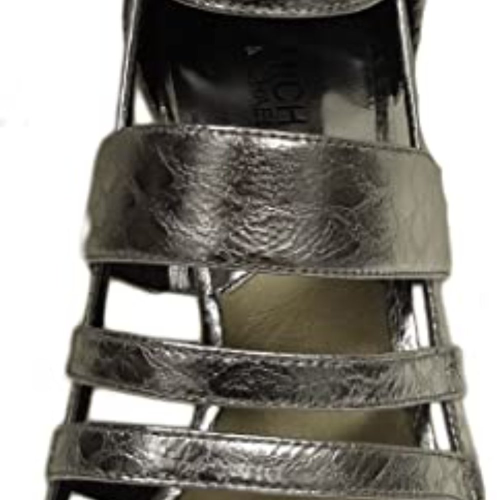 MICHAEL KORS Shiloh Open Toe Metallic Embossed Leather, Silver - Picture 4 of 5